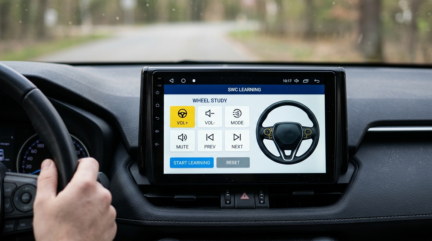 Screenshot d'un écran d'autoradio android dans l'application WHEEL STUDY ou SWC LEARNING