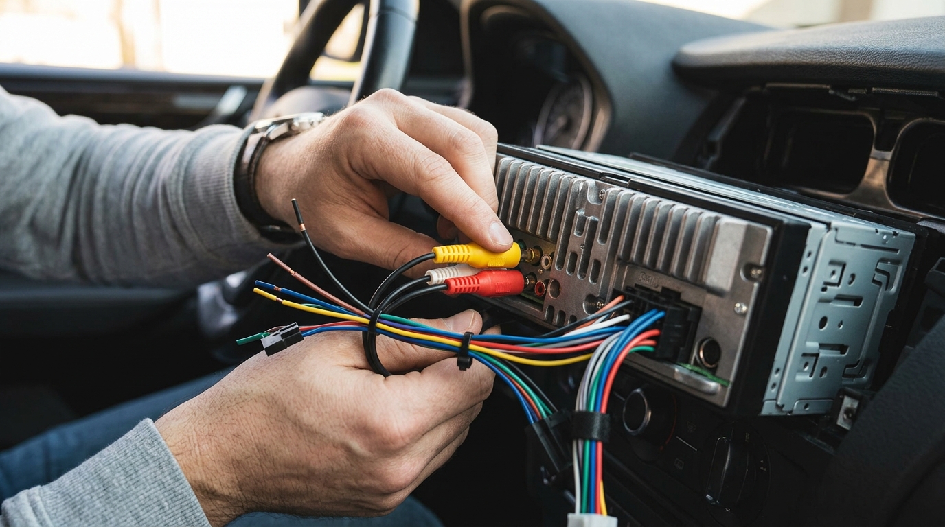 Connexion des câbles vidéo et de déclenchement à l'arrière de l'autoradio Android