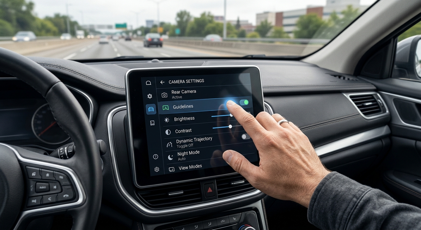 Configuration des paramètres de la caméra sur l'écran tactile d'un autoradio Android