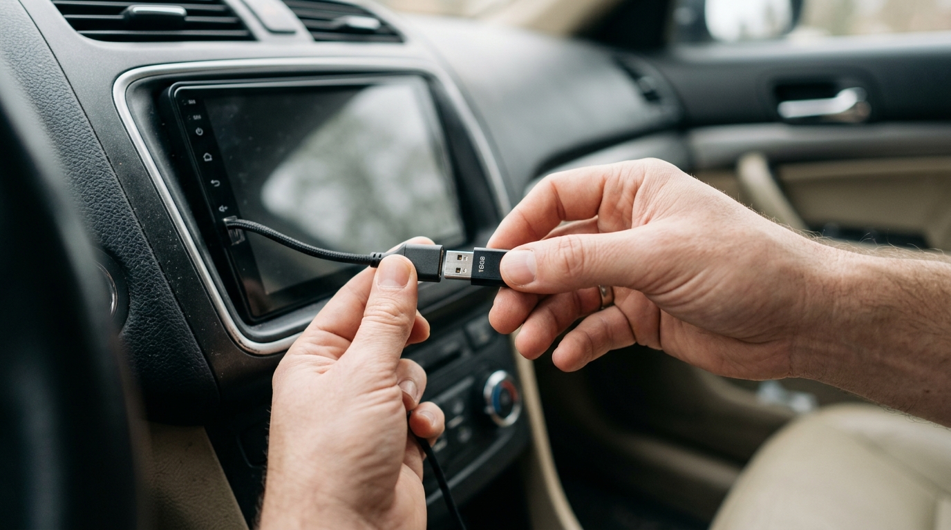 Insertion d'une clé USB contenant les fichiers config.txt dans un autoradio Android