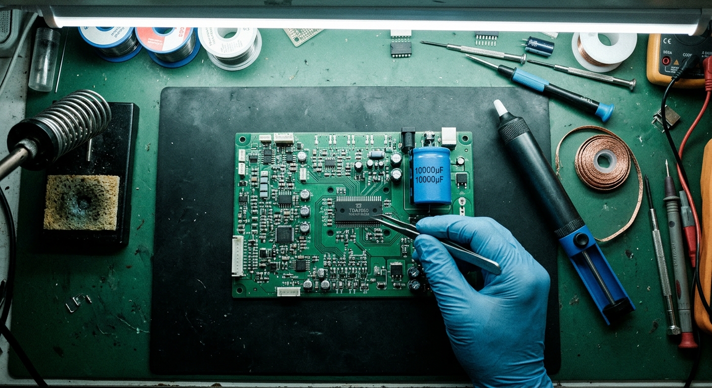 Matériel de soudure et puce amplificateur MOSFET TDA7850 pour modding d'autoradio Android